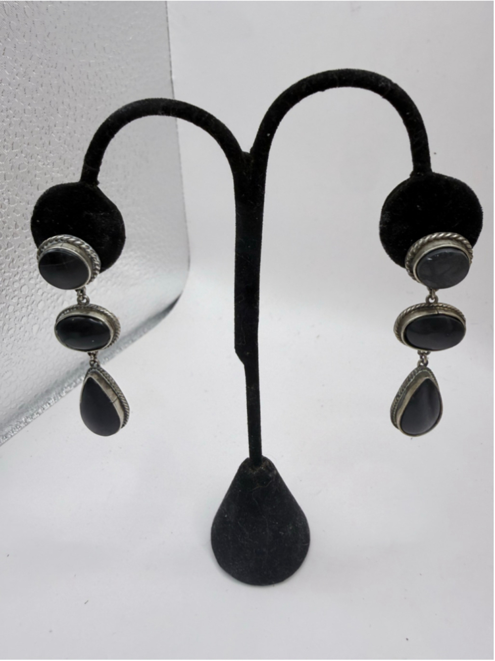 Women's Dark Gray and Silver Tone Long Dangle Earrings